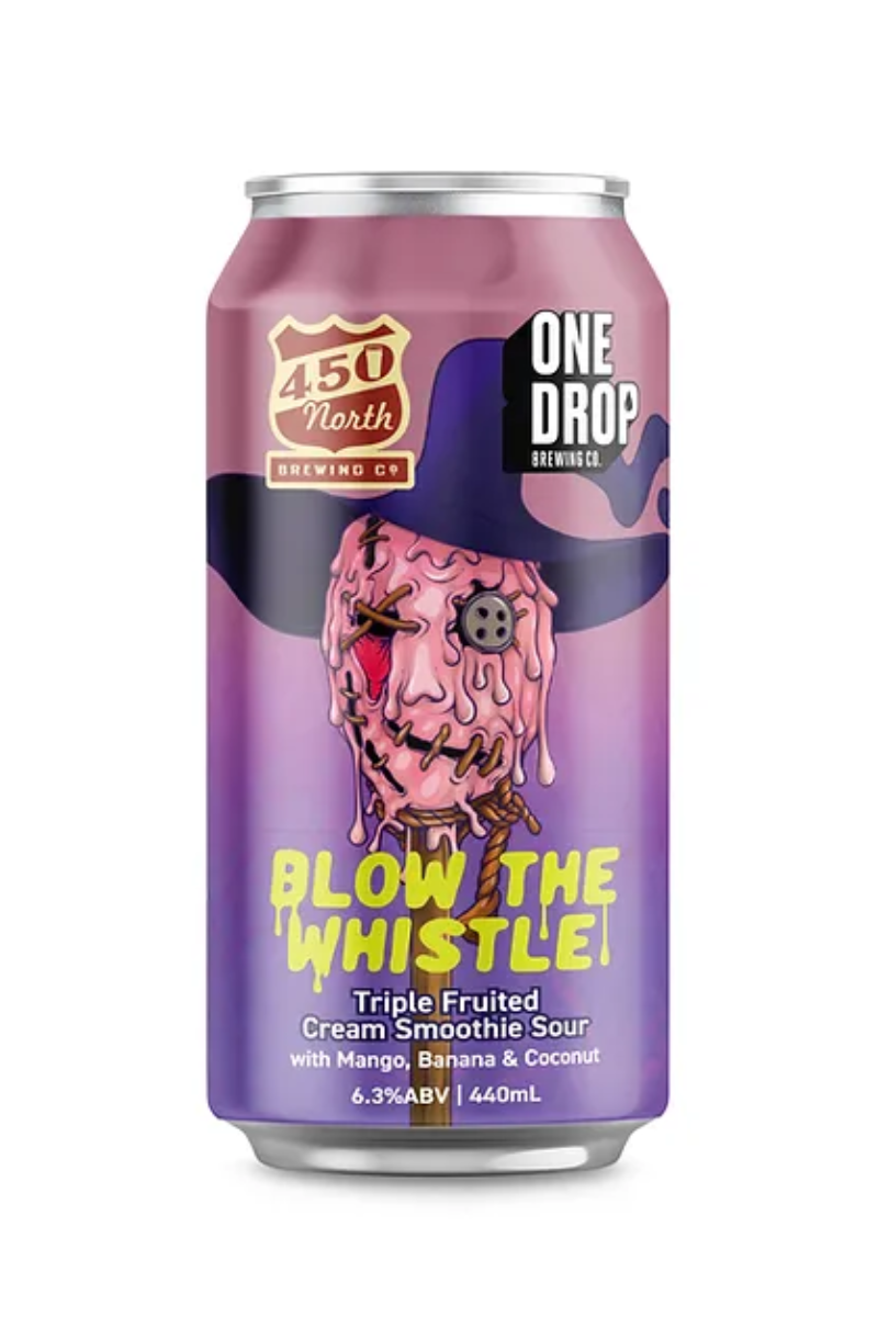 One Drop x 450 North Brewing Co Blow the Whistle Triple Fruited Cream Smoothie Sour With Mango, Banana & Coconut - Temple Cellars